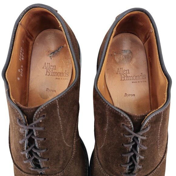 Vintage Allen Edmonds Mens 8A Brown Suede Leather Dress Shoes Captoe Oxfords USA - Picture 6 of 11